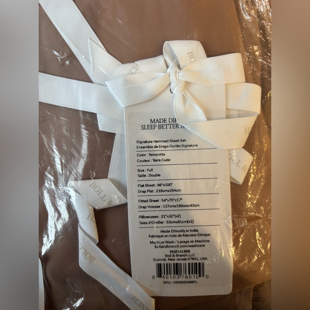 Boll & Branch Full Sheet Set Terracotta Organic Cotton NWT - Picture 3 of 4